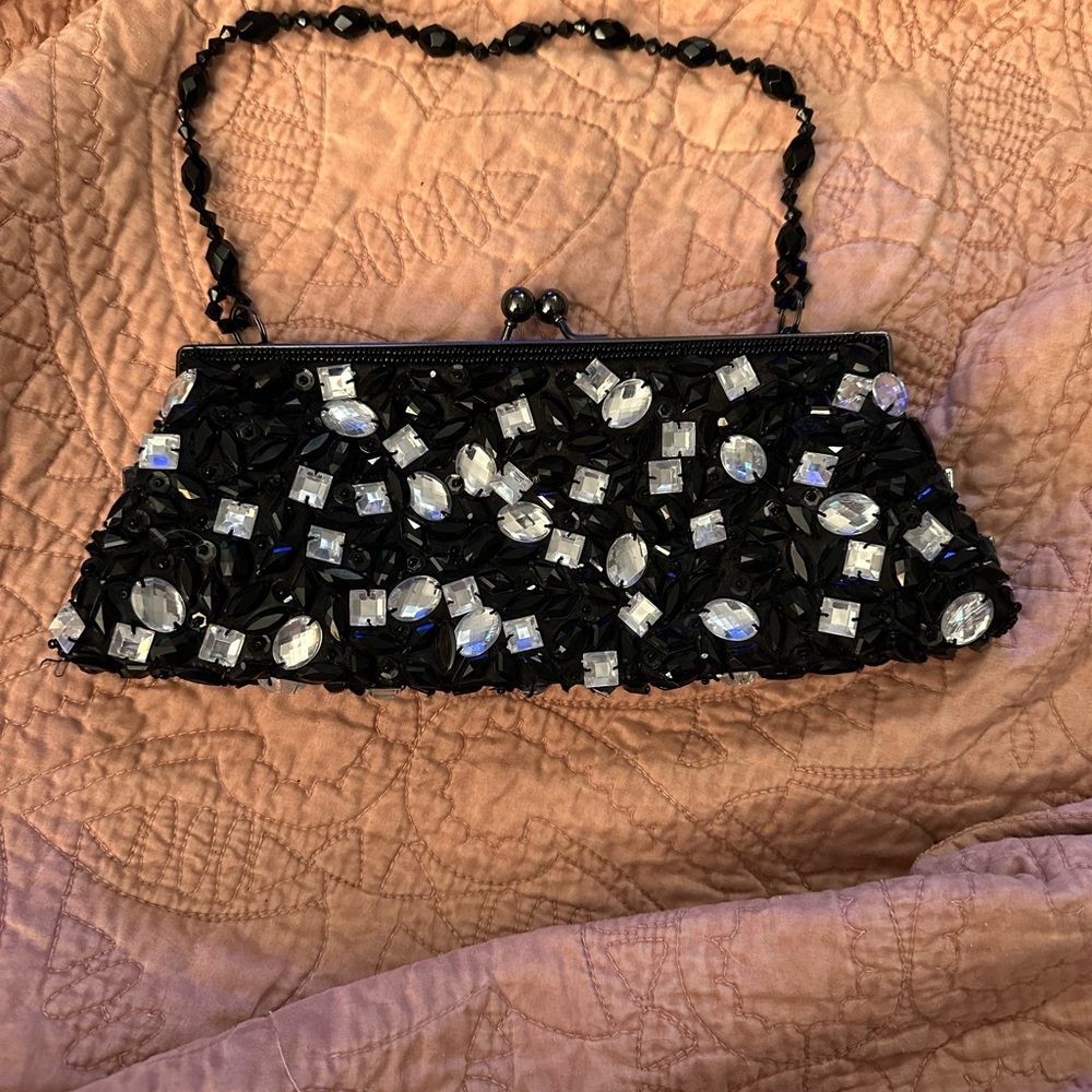 Jessica McClintock Black Beaded Evening Clutch